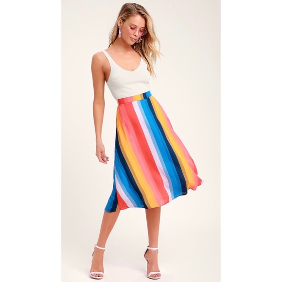 Lulus Dresses & Skirts - Lulu's End of the Rainbow Multi Striped Midi Skirt